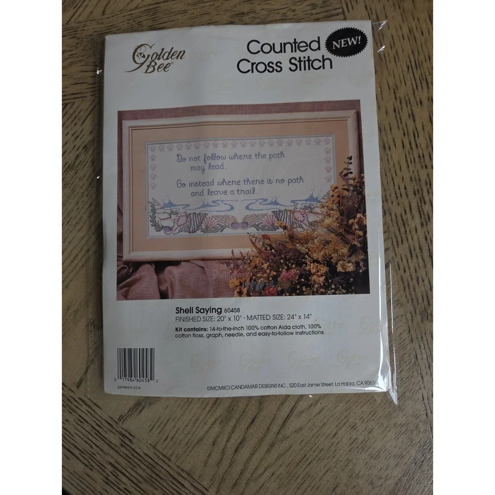 Golden Bee Counted Cross Stitch Kit New Shell Saying Beach Shells #60458 Vintage